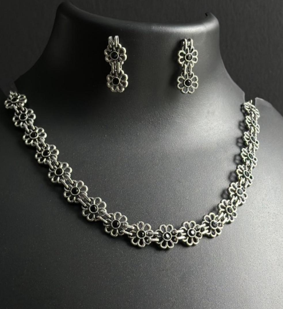 "Vintage Elegance: Oxidised Choker Necklace Set for Timeless Style"